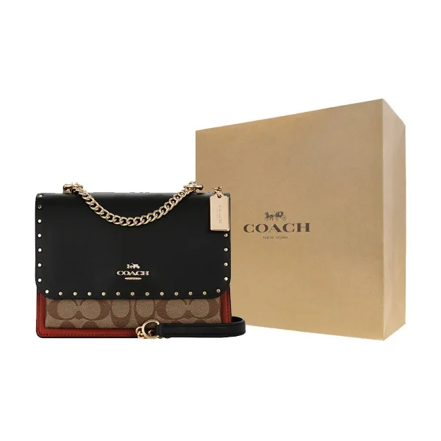 COACH Klare Leather Trunk Bag Shoulder Bag Crossbody Bag Small Size Women's Black & Brown-0