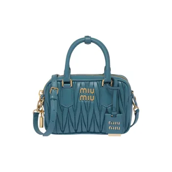MIU MIU Wander Series Leather Bowling Bag Shoulder Bag Crossbody Bag Handbag Small Size Women's Light Blue