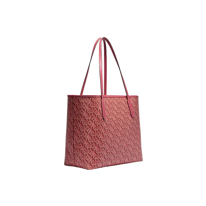 COACH City Canvas With Leather Tote Bag, Shopping Bag, Handbag, Shoulder Bag Women's Rouge Red-1