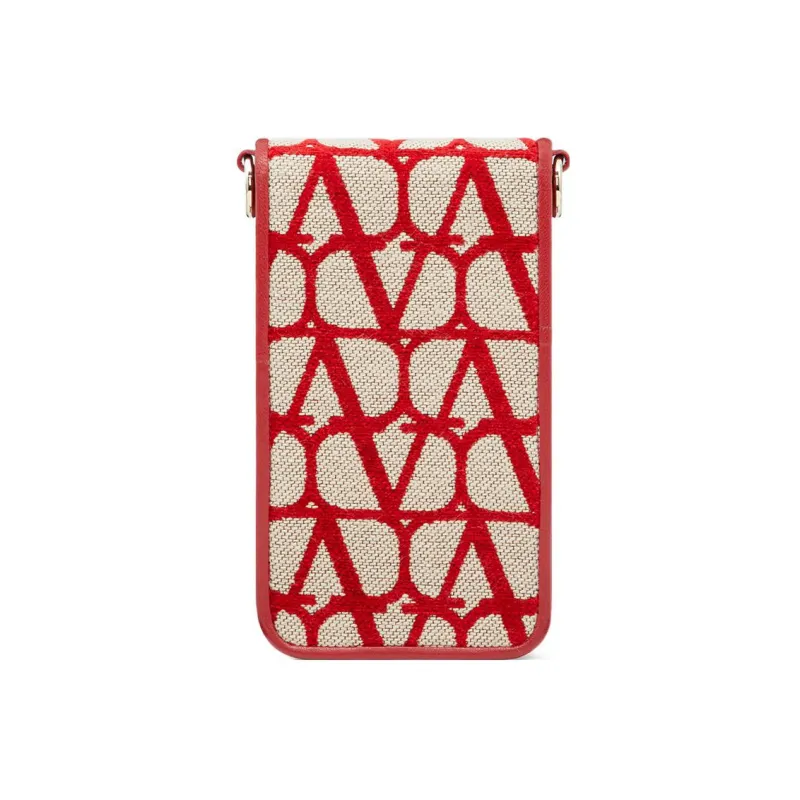 Valentino Locò Cotton Cell Phone Pouch Women's Beige/Red-3
