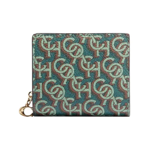 COACH Snap Wallet Coated Canvas With Leather Wallet Women's Green