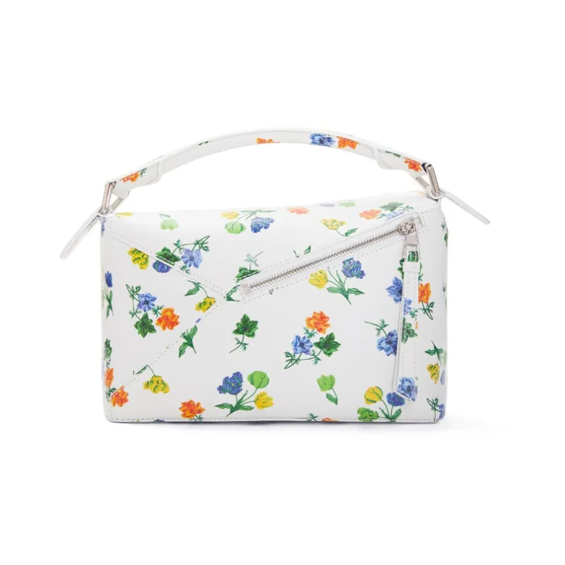 LOEWE Puzzle Satin Calfskin Shoulder Bag Crossbody Bag Handbag Small Size Women's White/Multicolor-3