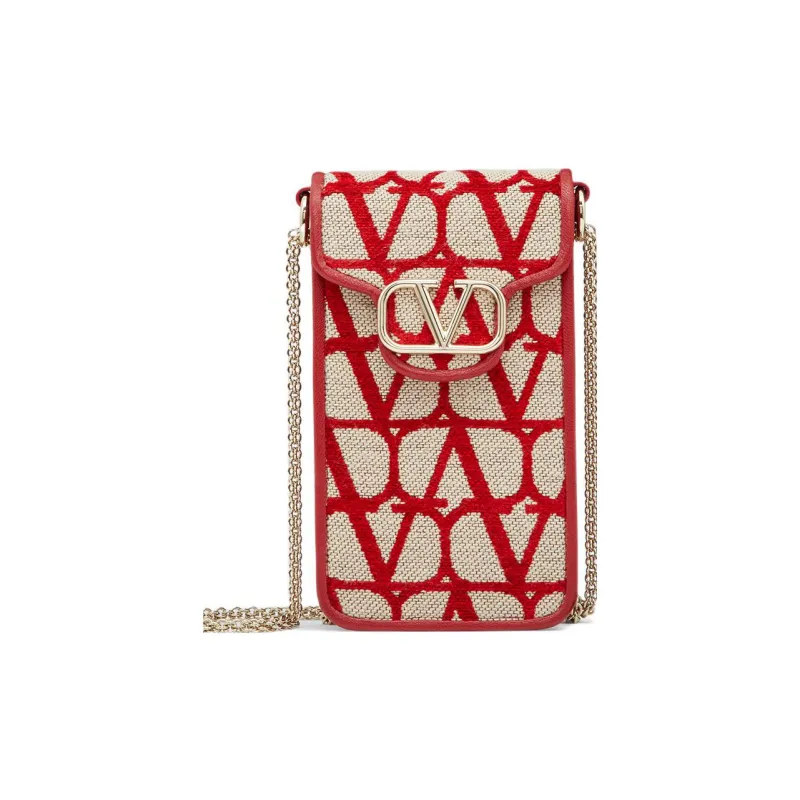Valentino Locò Cotton Cell Phone Pouch Women's Beige/Red-0