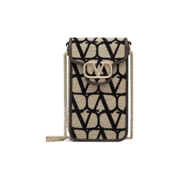 Valentino Locò Fabric With Leather Cell Phone Pouch Women's Beige/Black