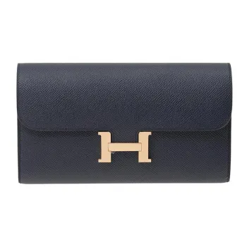 HERMES Constance Long Wallet Epsom Leather Wallets Shoulder Bag Crossbody Bag Regular Women's Indigo Blue