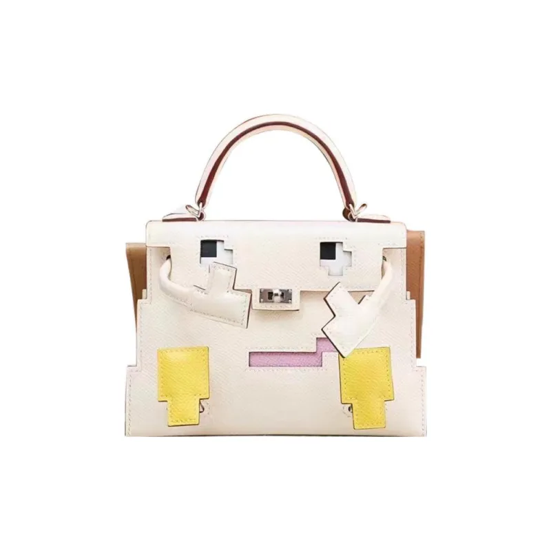 HERMES Kelly Doll Epsom Calfskin Handbag Regular Women's Cream White/Lemon Yellow/Marigold Purple/Milk Tea Brown-0