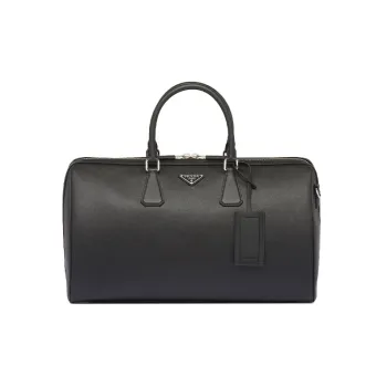 PRADA Symbol Cross-Stitch Leather Handbag Shoulder Bag Crossbody Bag Travel Bag Men's Black