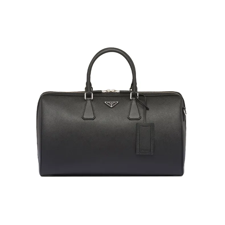 PRADA Symbol Cross-Stitch Leather Handbag Shoulder Bag Crossbody Bag Travel Bag Men's Black-0