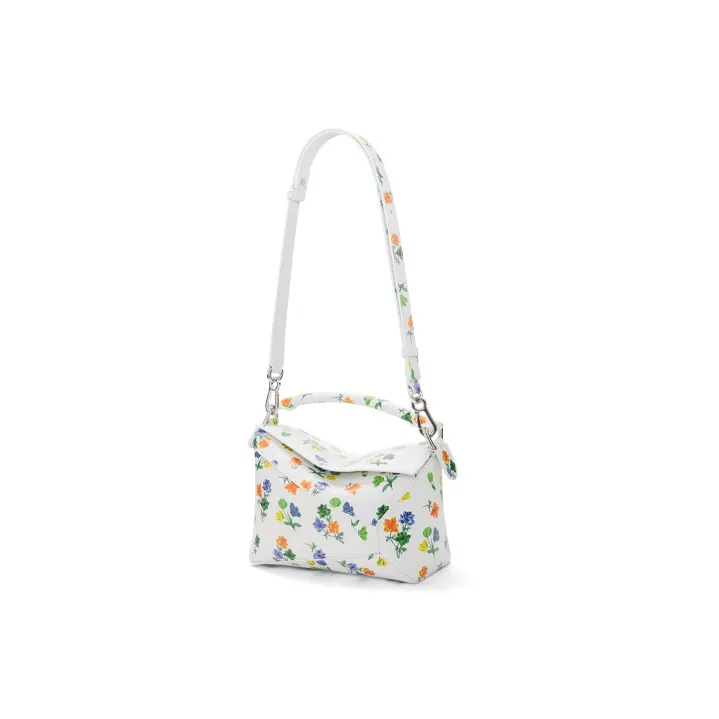 LOEWE Puzzle Satin Calfskin Shoulder Bag Crossbody Bag Handbag Small Size Women's White/Multicolor-4