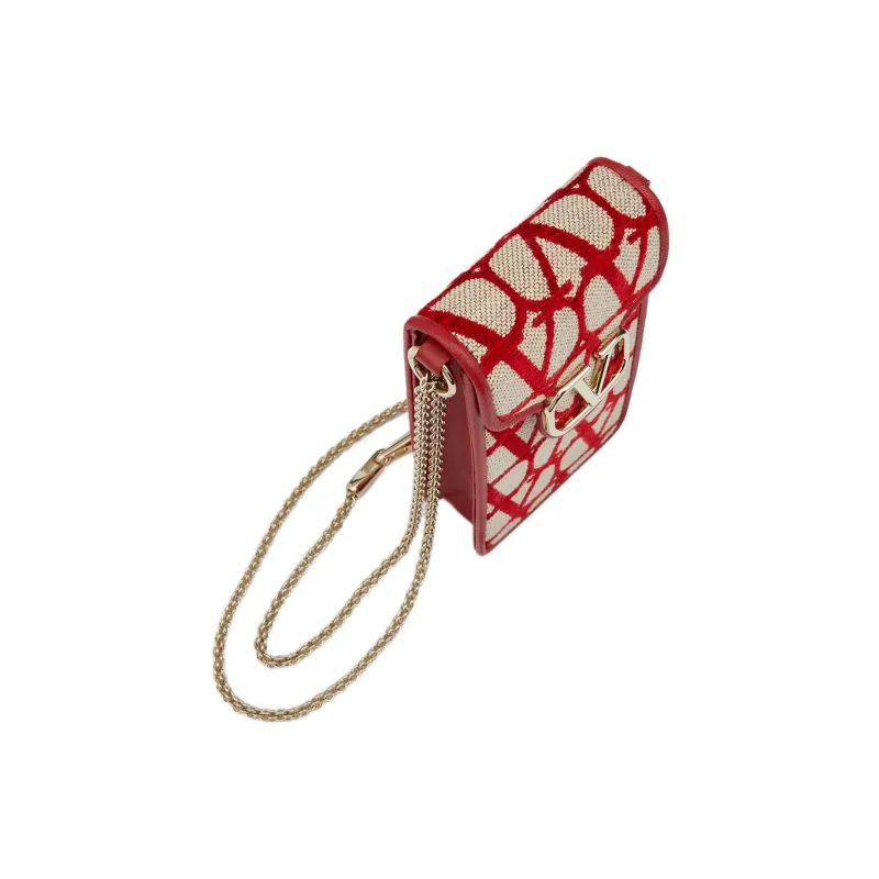 Valentino Locò Cotton Cell Phone Pouch Women's Beige/Red-4