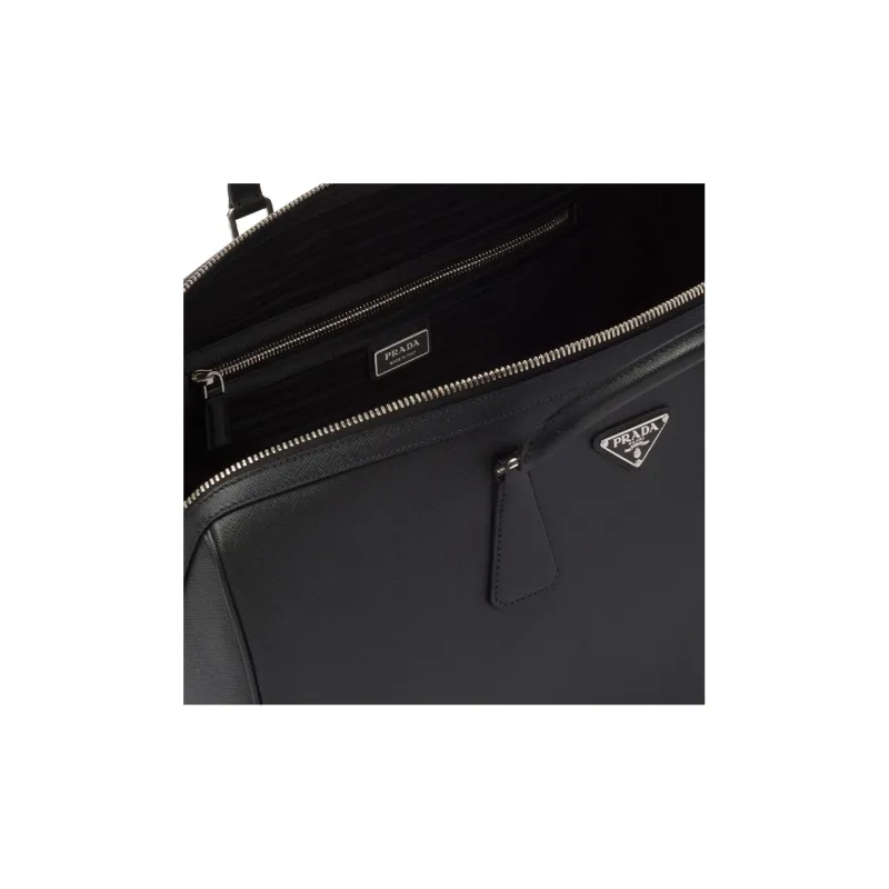 PRADA Symbol Cross-Stitch Leather Handbag Shoulder Bag Crossbody Bag Travel Bag Men's Black-5