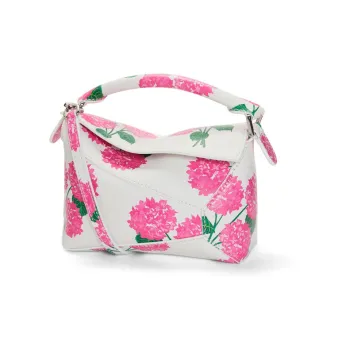 LOEWE Puzzle Satin Calfskin Shoulder Bag Crossbody Bag Handbag Mini Women's Pink/White