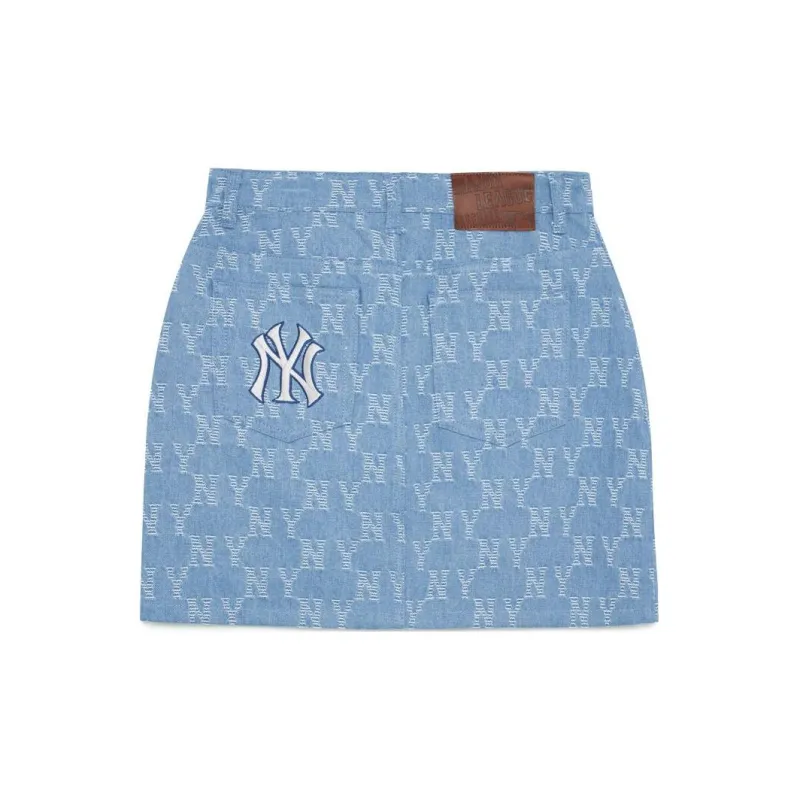 MLB New York Yankees Denim Short Skirts Women's Light Gray Blue-1