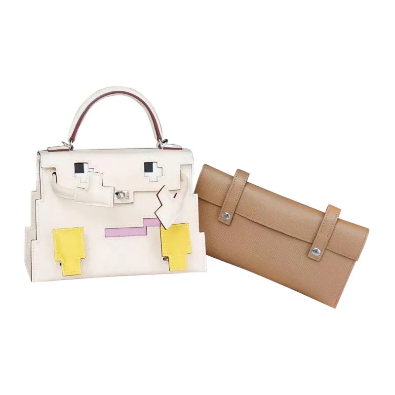 HERMES Kelly Doll Epsom Calfskin Handbag Regular Women's Cream White/Lemon Yellow/Marigold Purple/Milk Tea Brown-3