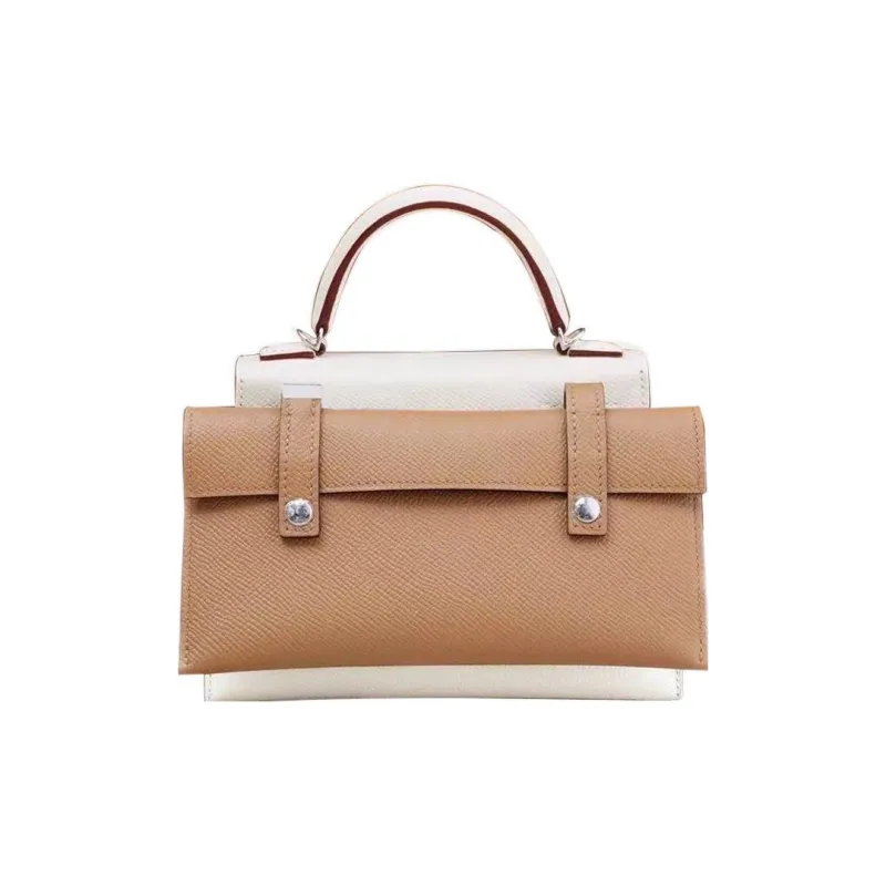 HERMES Kelly Doll Epsom Calfskin Handbag Regular Women's Cream White/Lemon Yellow/Marigold Purple/Milk Tea Brown-4