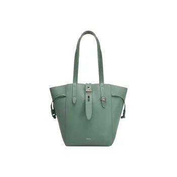 Furla Net Collection Textured Calfskin Basket Bag One Shoulder Handbag Medium Size Women's Pea Green