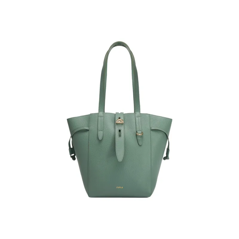 Furla Net Collection Grain Calfskin Basket Bag, One Shoulder Handbag Medium Size Women's Pea Green-0