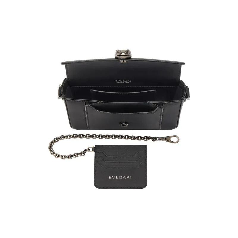 BVLGARI Serpenti Forever Series Calfskin Camera Bag Shoulder Bag Crossbody Bag Small Size Unisex Black-5