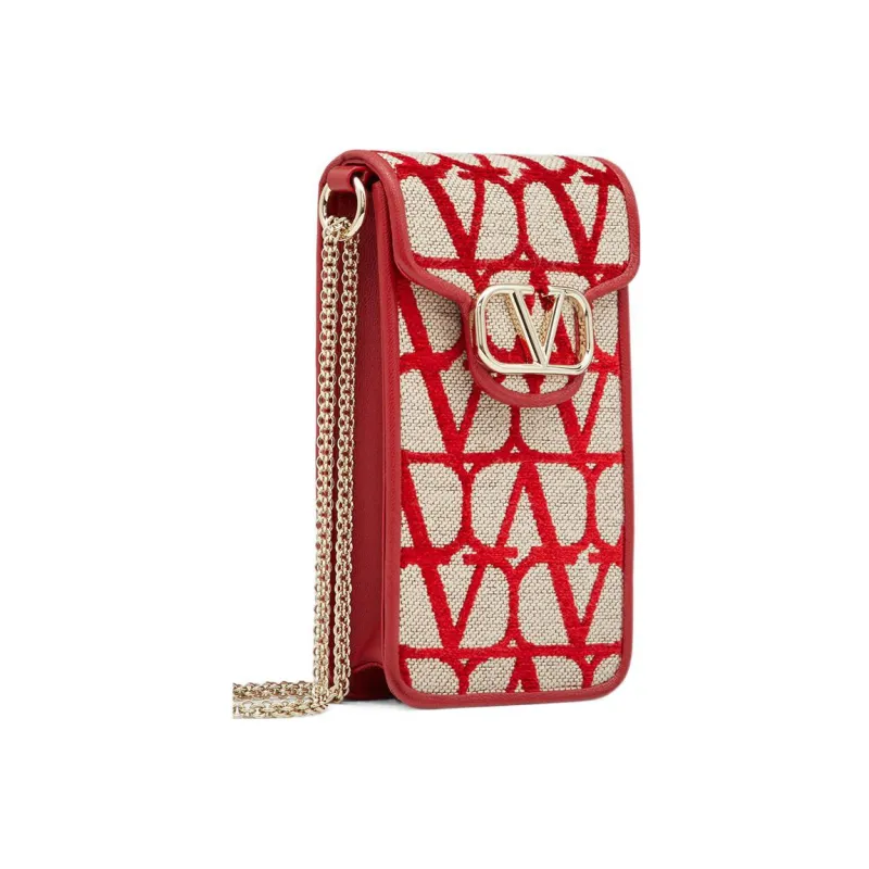Valentino Locò Cotton Cell Phone Pouch Women's Beige/Red-1