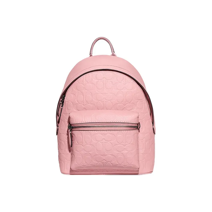 COACH Pebbled Leather Backpack Medium Size Women's Pink-0