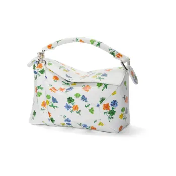 LOEWE Puzzle Satin Calfskin Shoulder Bag Crossbody Bag Handbag Small Size Women's White/Multicolor