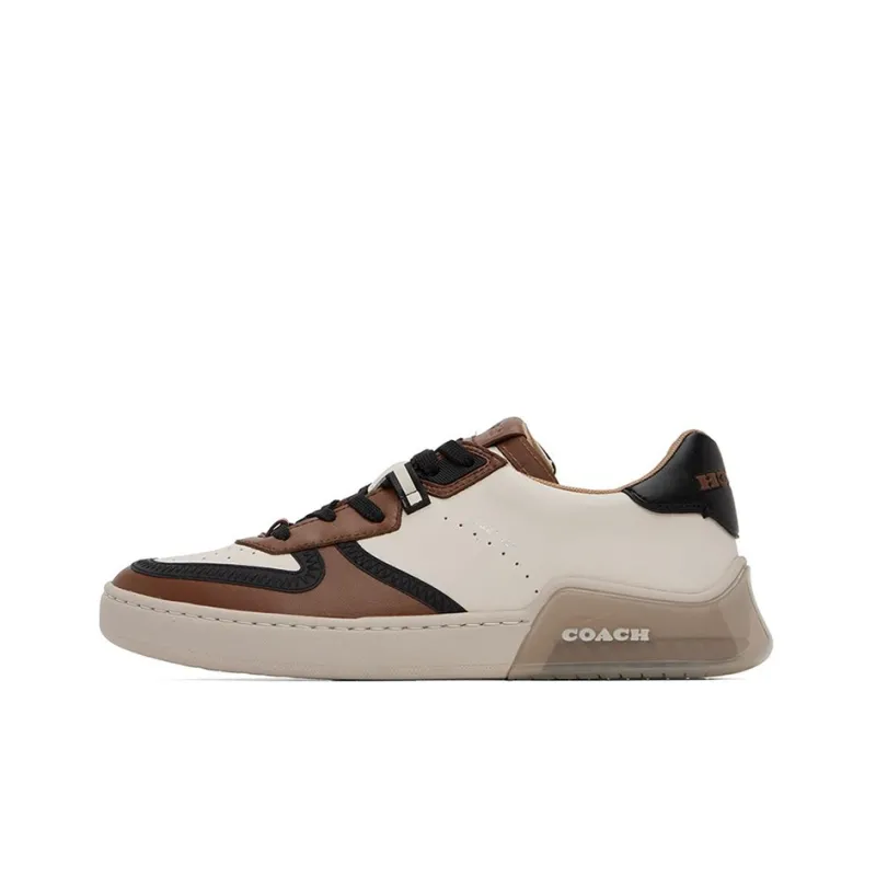 COACH Court Stylish Skateboarding Shoes Men's Beige Brown-0