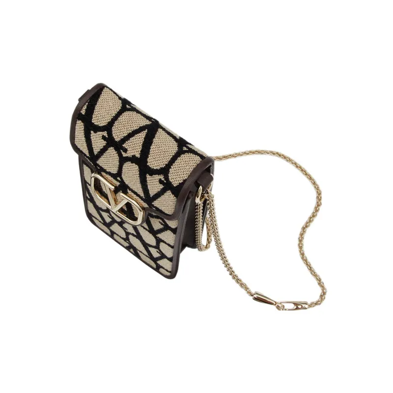 Valentino Locò Fabric With Leather Cell Phone Pouch Women's Beige/Black-4
