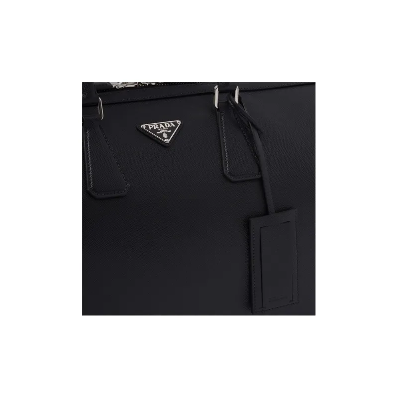 PRADA Symbol Cross-Stitch Leather Handbag Shoulder Bag Crossbody Bag Travel Bag Men's Black-4
