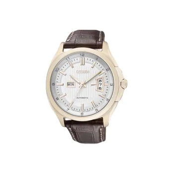 CITIZEN Automatic Mechanical Movement Cow Leather Strap Watch Men's Watches White Dial