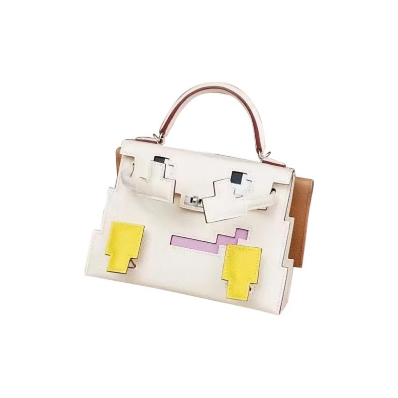 HERMES Kelly Doll Epsom Calfskin Handbag Regular Women's Cream White/Lemon Yellow/Marigold Purple/Milk Tea Brown-2