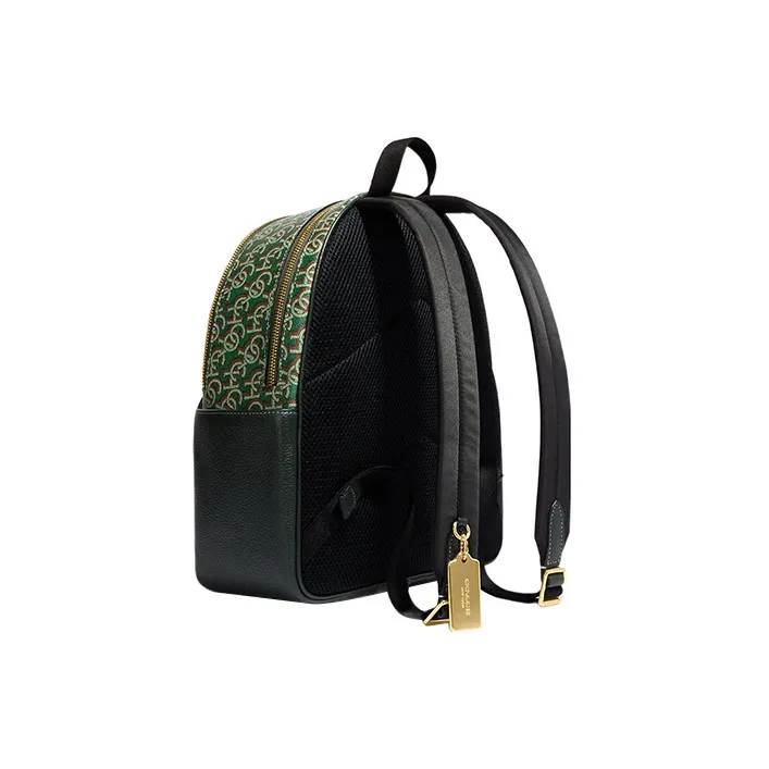 COACH Print Coated Canvas With Refined Pebbled Leather Backpack Tubas Women's Green-1