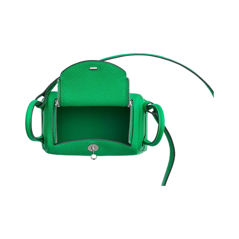HERMES Lindy Clemence Bullock Leather Handbag, Shoulder Bag, Crossbody Bag Mini Women's 0Z Vert Comics Comic Green-5