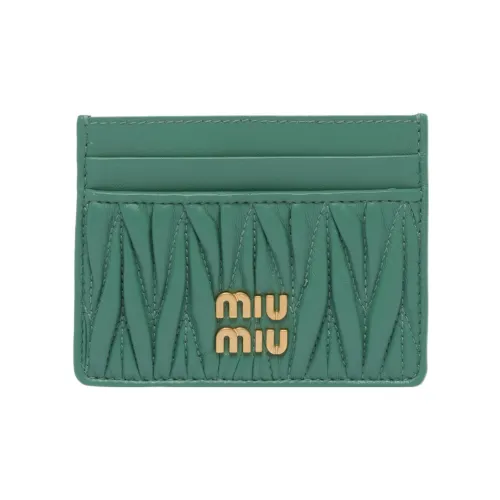MIU MIU Matelassé Soft Sheepskin Leather Card Clip Card Holder Women's Green