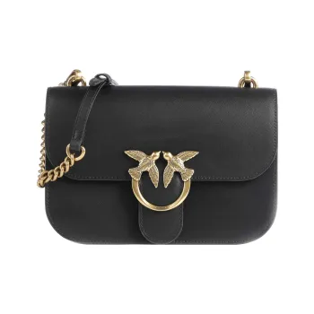 PINKO SIMPLY Calfskin Shoulder Bag, Crossbody Bag Regular Women's Black