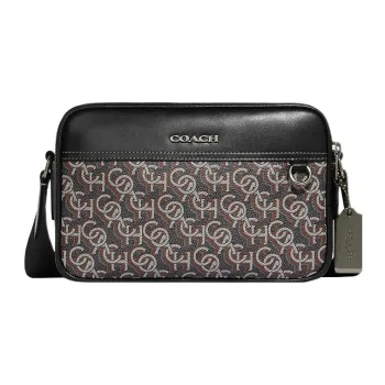 COACH Graham PVC Cow Leather Patchwork Camera Bag Shoulder Bag Crossbody Bag Medium Size Unisex Gray & Black