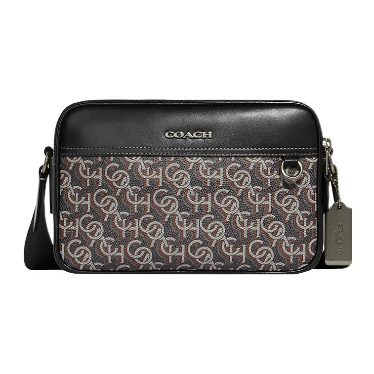 COACH Graham PVC Cow Leather Patchwork Camera Bag Shoulder Bag Crossbody Bag Medium Size Unisex Gray & Black-0
