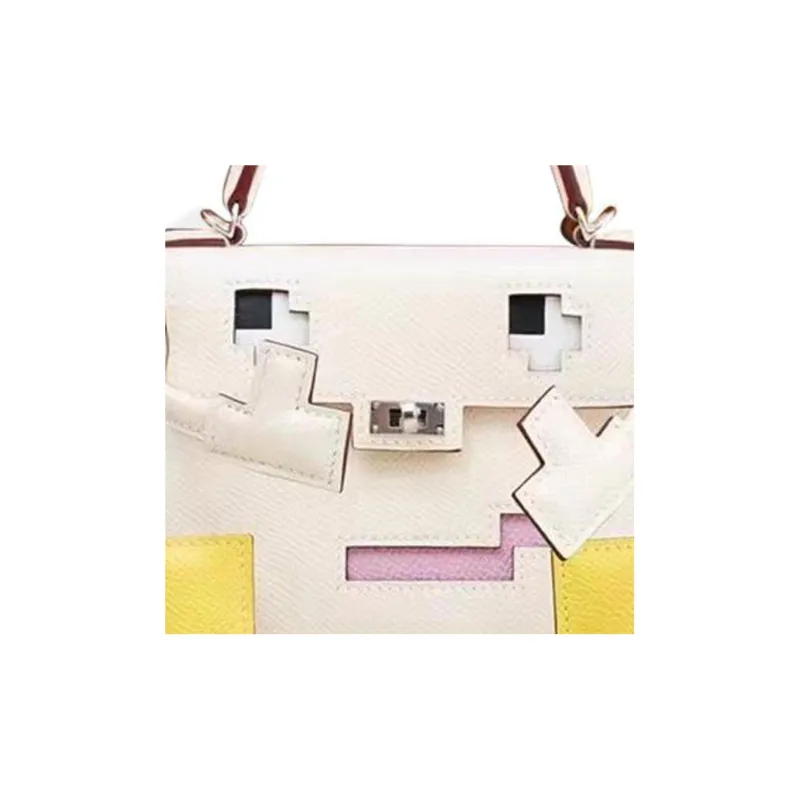 HERMES Kelly Doll Epsom Calfskin Handbag Regular Women's Cream White/Lemon Yellow/Marigold Purple/Milk Tea Brown-5