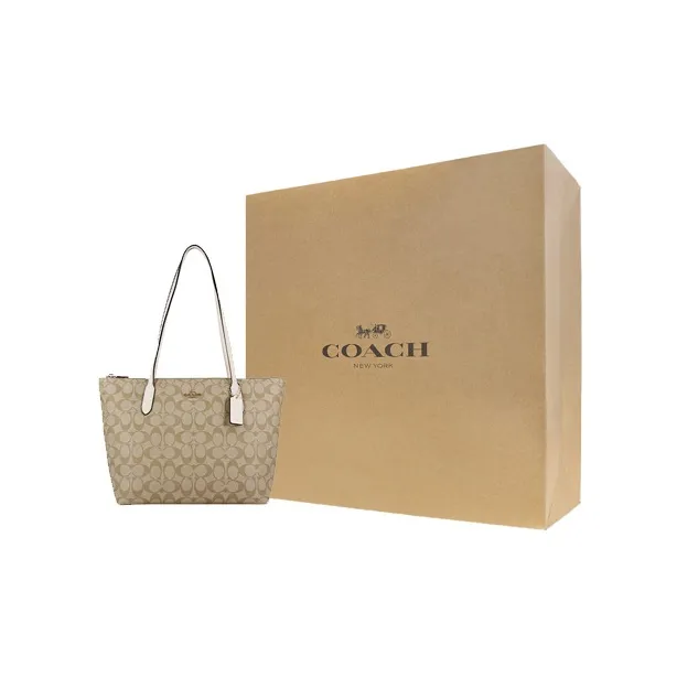 COACH Tote 30 Monogram Tote Shoulder Bag Women's Khaki White-13
