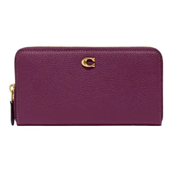 COACH Accordion Zip Pebbled Leather Card Holder Wallet Women's Deep Raspberry