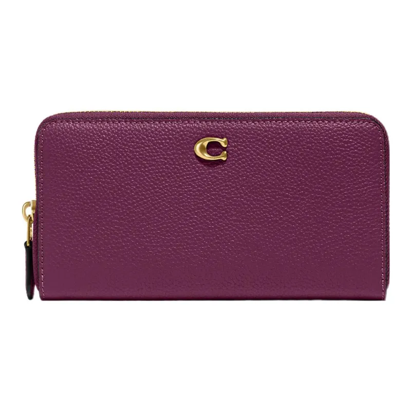 COACH Accordion Zip Pebbled Leather Card Holder Wallet Women's Deep Raspberry-0