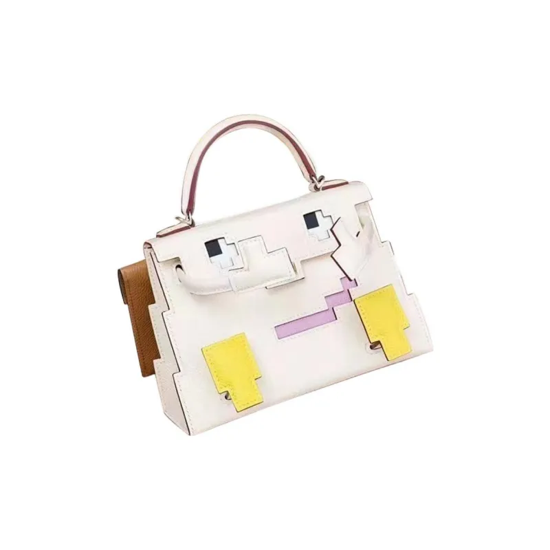 HERMES Kelly Doll Epsom Calfskin Handbag Regular Women's Cream White/Lemon Yellow/Marigold Purple/Milk Tea Brown-1
