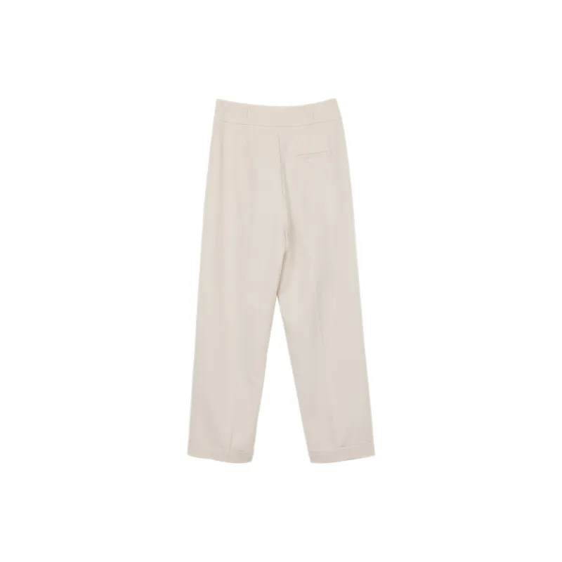 Fstudio Korean Style Petite Draping Solid Color High Rise Straight Fit Casual Pants Women's-4