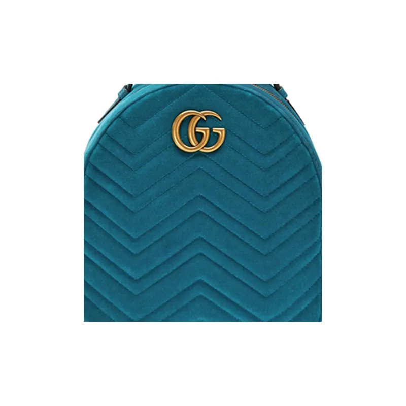 GUCCI Marmont Quilted Velvet Backpack Women's Peacock Blue-3