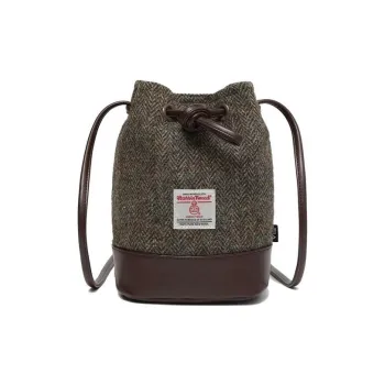 FILA Tweed Fabric Bucket Bag, Shoulder Bag, Crossbody Bag Regular Unisex Brown