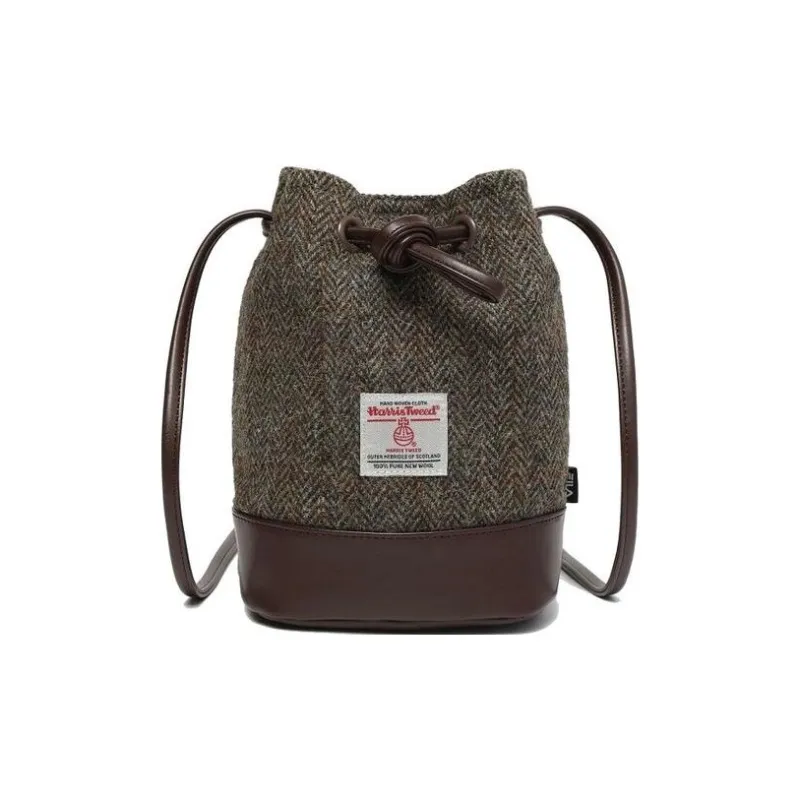 FILA Tweed Fabric Bucket Bag, Shoulder Bag, Crossbody Bag Regular Unisex Brown-0