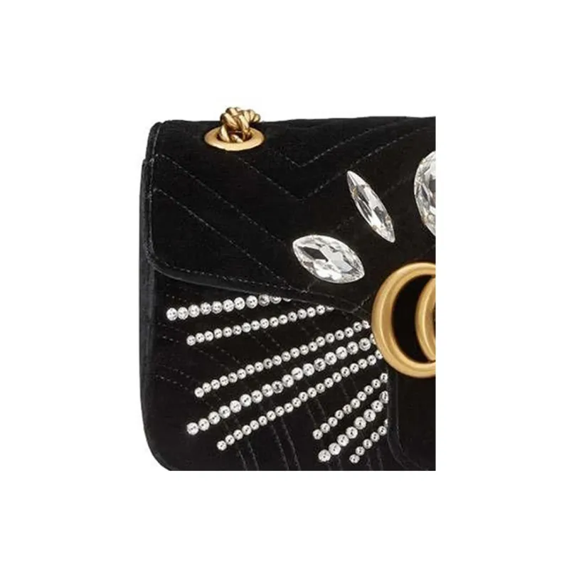 GUCCI Marmont Velvet Chain Bag Crossbody Bag Shoulder Bag Small Size Women's Black-7