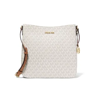 MICHAEL KORS Jet Set Travel Canvas Polyester Messenger Bag, Shoulder Bag, Crossbody Bag Large Size Women's White
