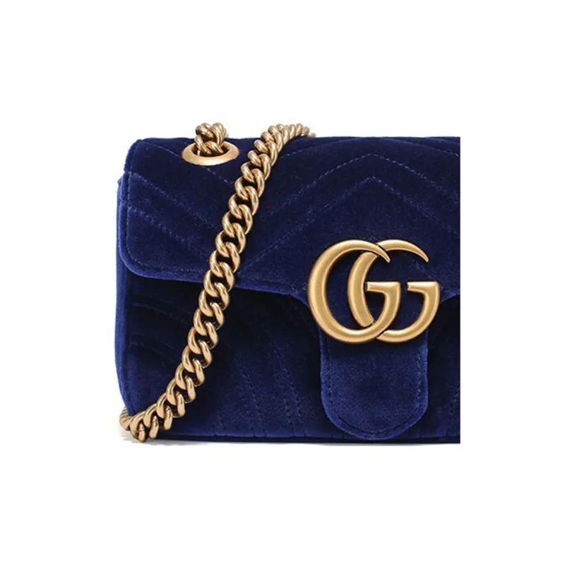 GUCCI Velvet Shoulder Bag, Crossbody Bag Mini Women's Dark Blue-3