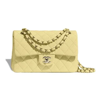 CHANEL Classic Flap CF22K Fall And Winter Calfskin Flap Bag, Shoulder Bag, Crossbody Bag Small Size Women's Yellow