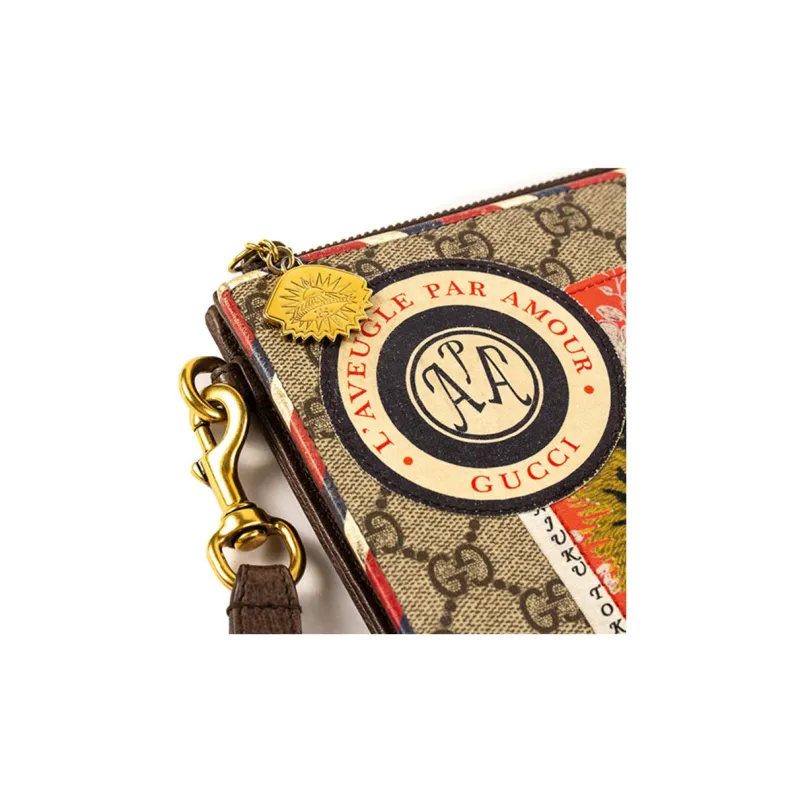 GUCCI Canvas With Leather Clutch Men's Beige/Ebony-5